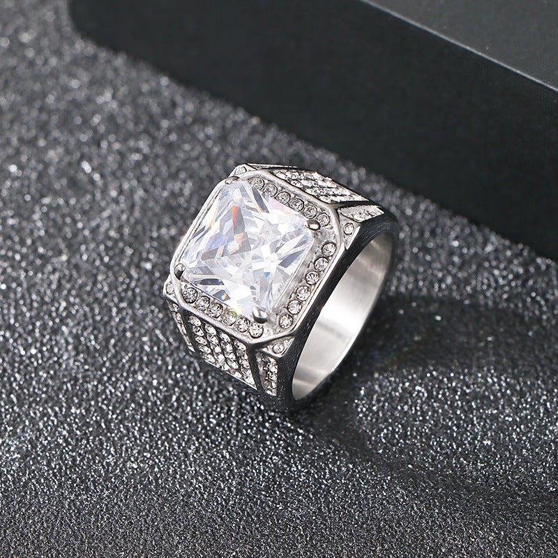 Planderful Luxury Zircon Ring for Men Gold Plated Titanium