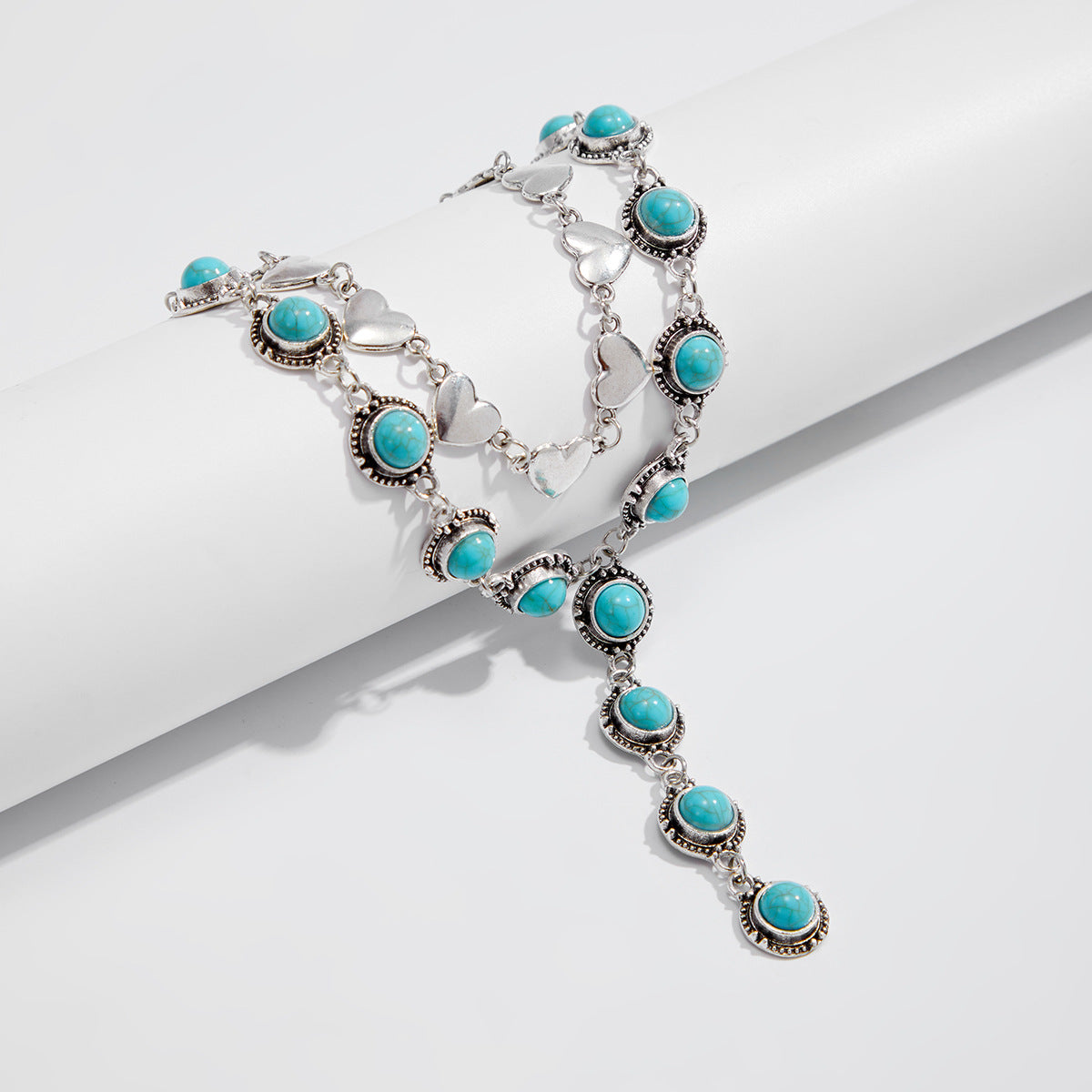 Planderful Vienna Verve Necklace – Retro Ethnic Y-Shaped Turquoise Pendant
