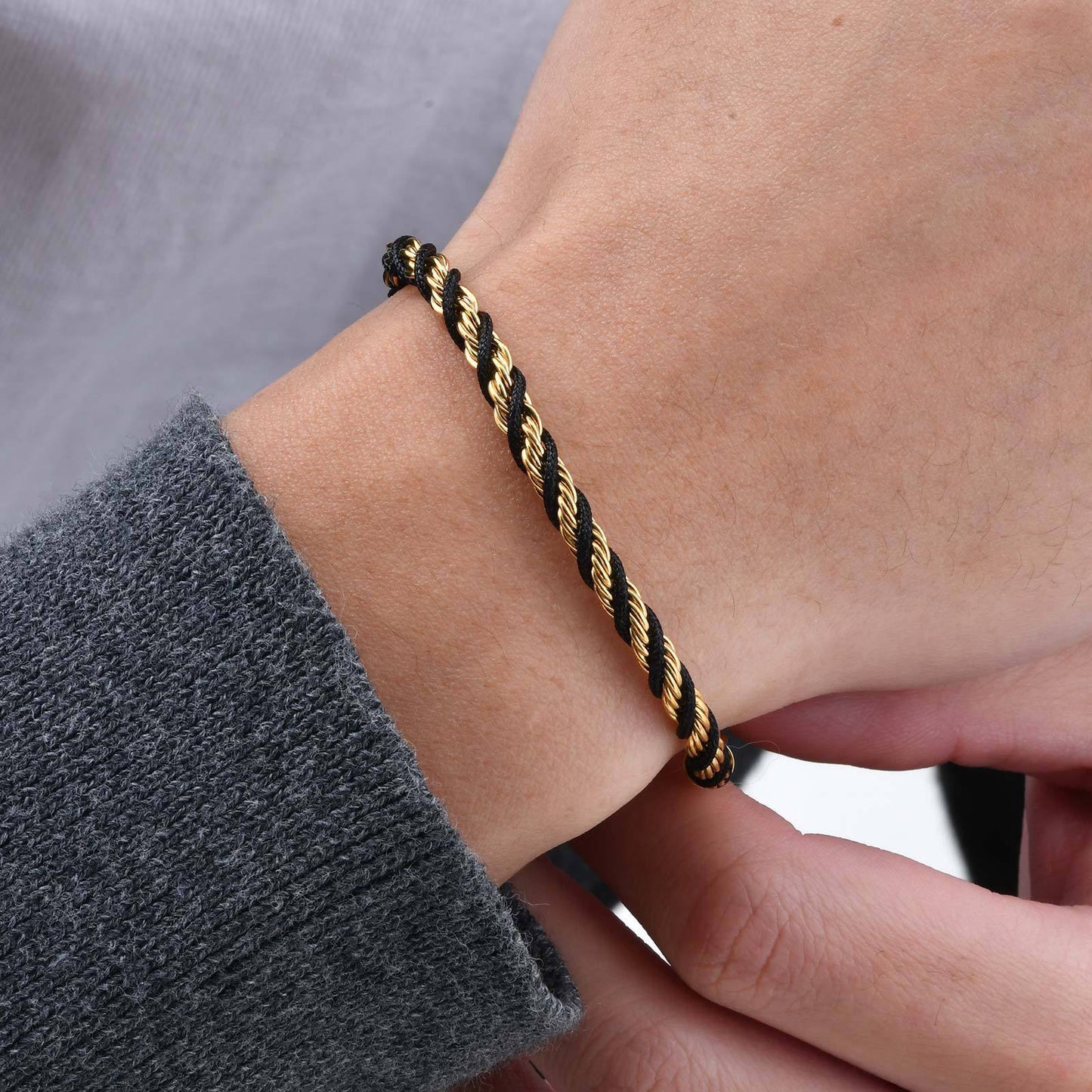 Stainless Steel Black Braided Rope Twist Bracelet Planderful
