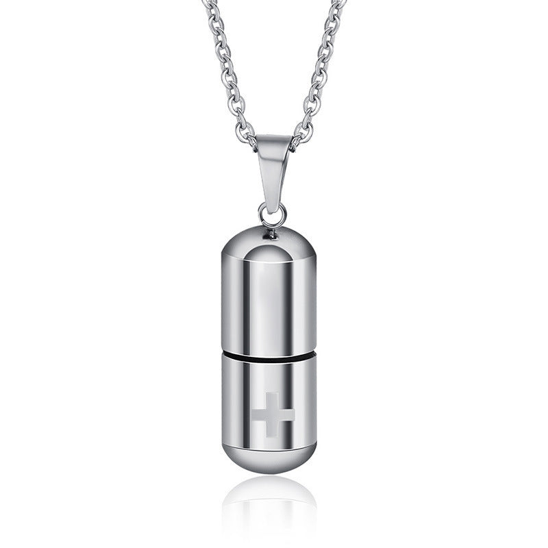 Planderful Pill Capsule Pendant Necklace For Couples Titanium Steel Trend Jewelry