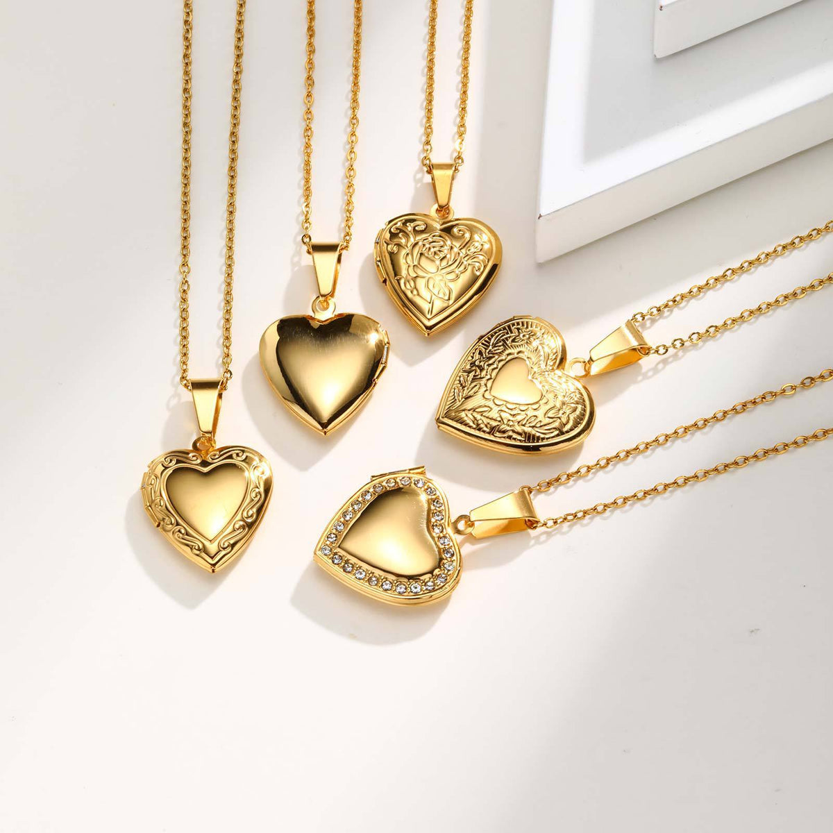 Rose-Embossed Heart Locket Pendant