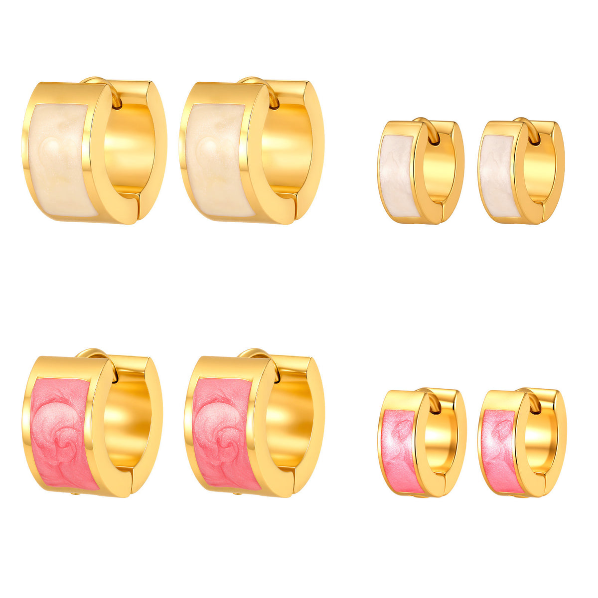 Gold-Tone Pearlescent Enamel Huggie Earrings