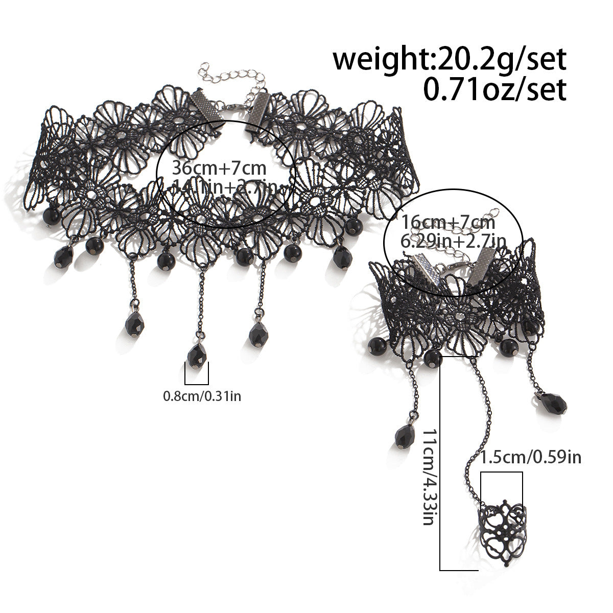 Gothic Crystal-Style Flower & Tassel Lace Necklace