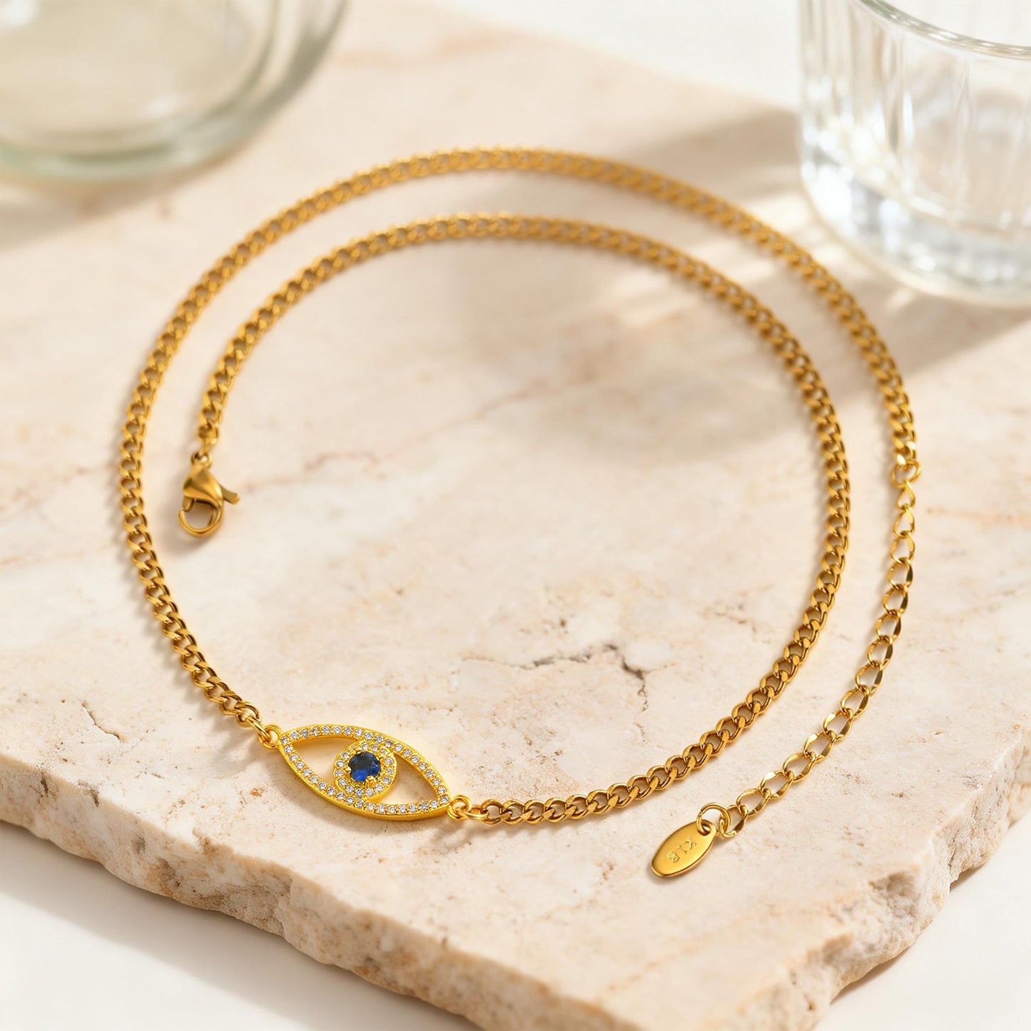 Stainless Steel Grinding Chain Copper Material Devil's Eye Necklace Gold