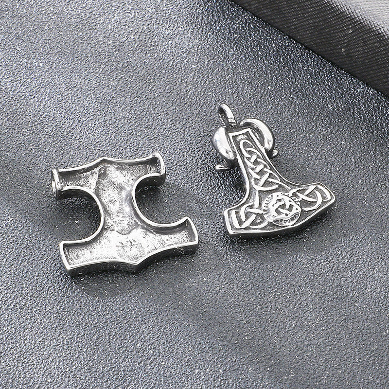 Nordic Viking Thor'S Hammer Odin Pendant, Vintage Celtic Knot Sheephead Stainless Steel Men's Necklace