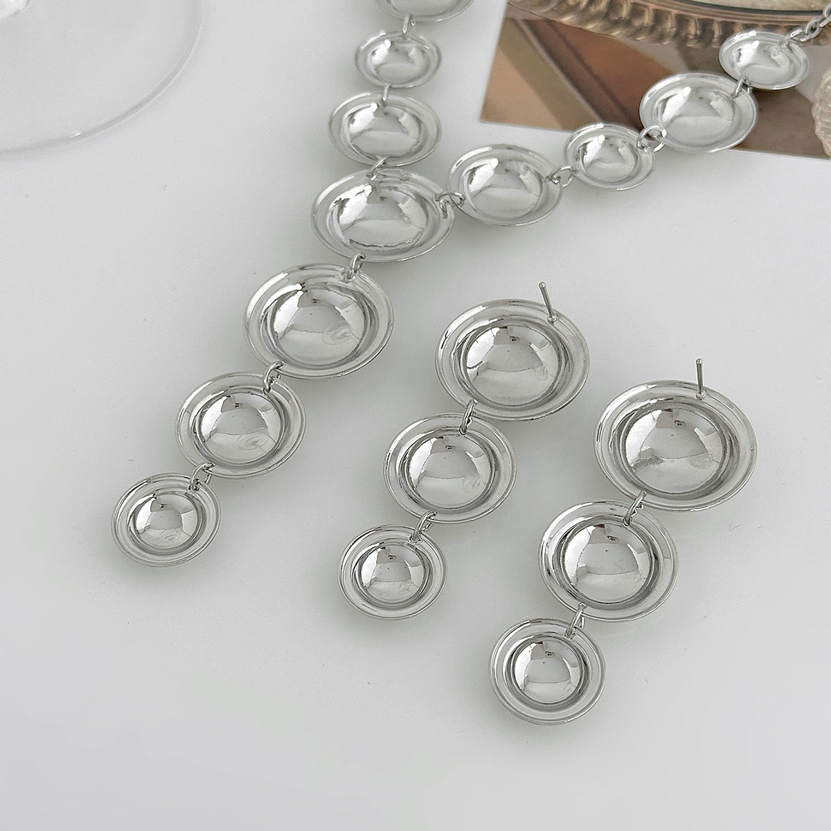 Bubble Metal Y-Necklace & Earrings Set