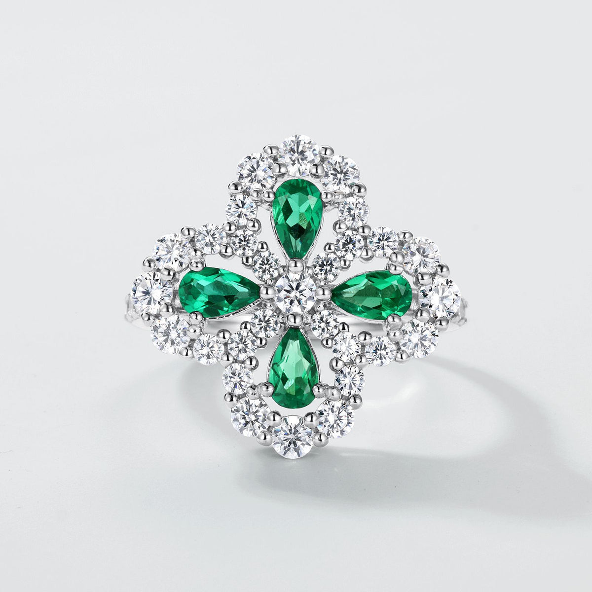 Planderful Snowflake Lab-Grown Emerald Sterling Silver Ring