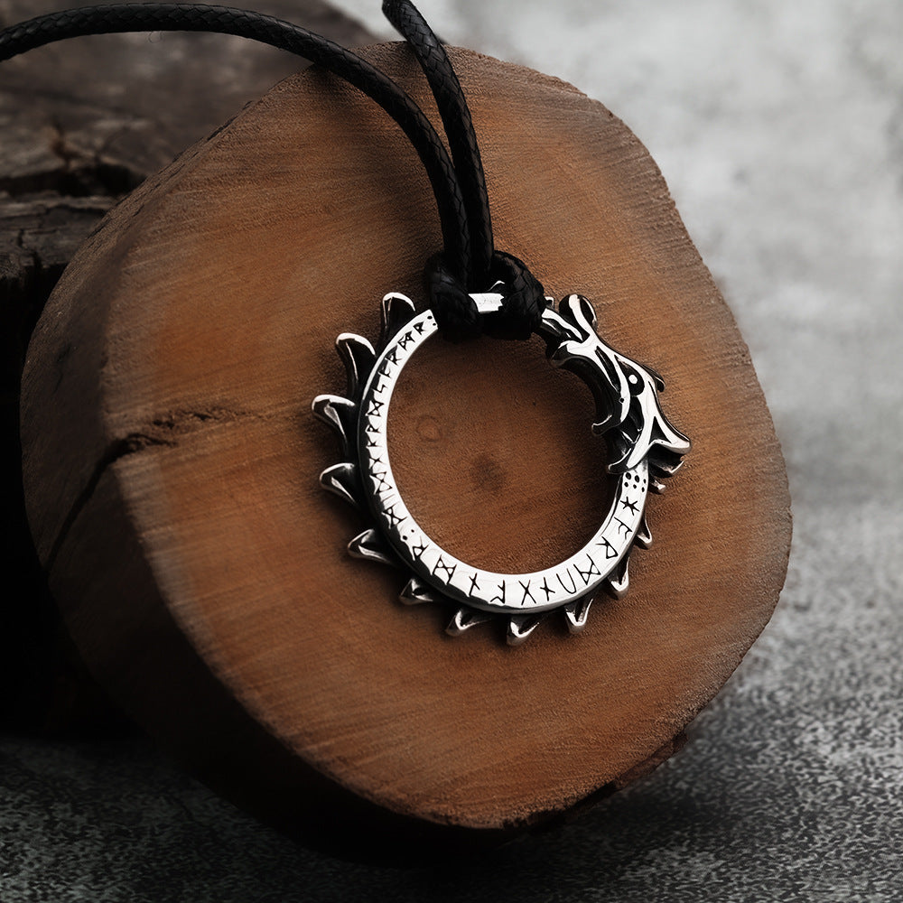 Nordic Retro Stainless Steel Men's Pendant Viking Luna Necklace