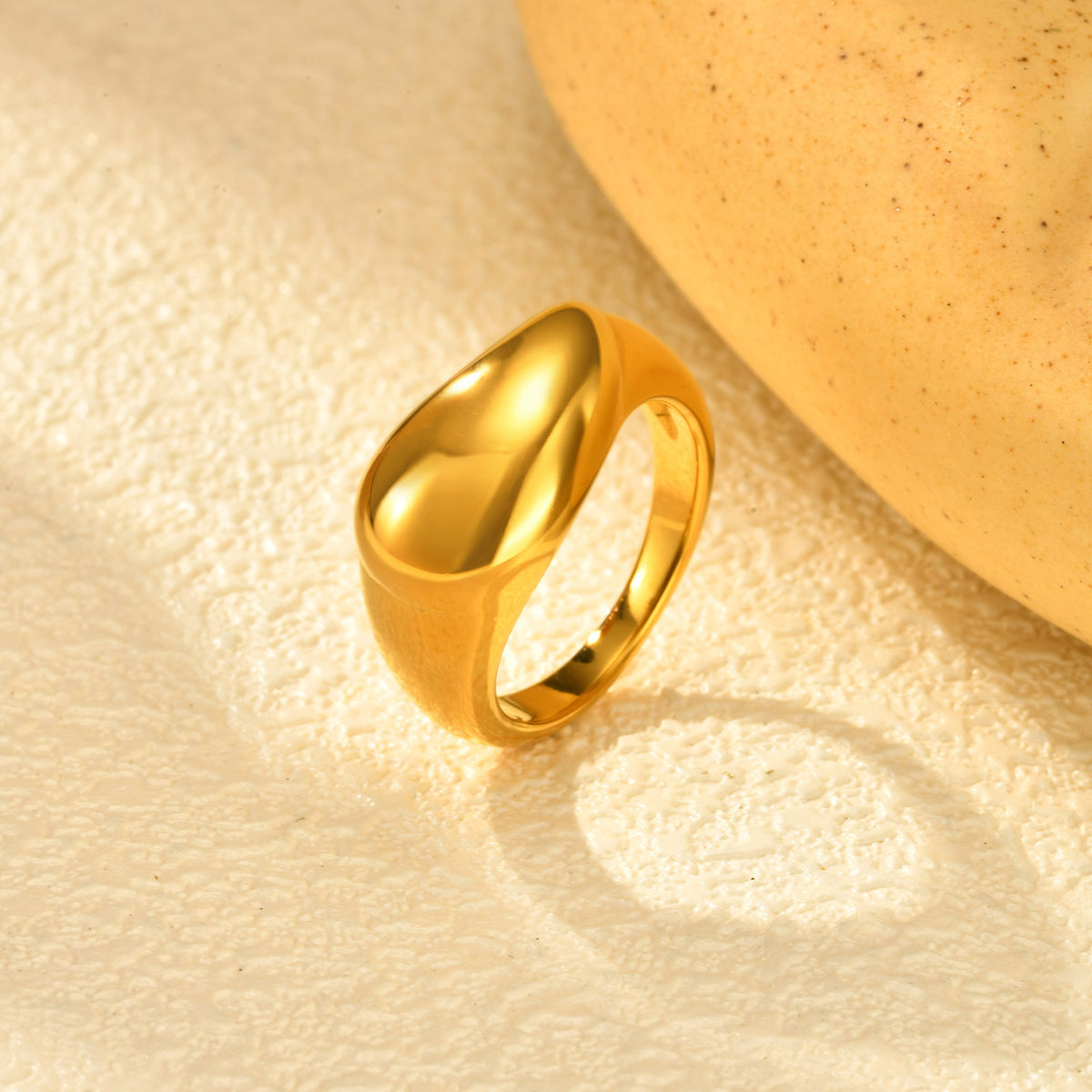 Stainless Steel Gold-Plated Water Drop Ring Women's