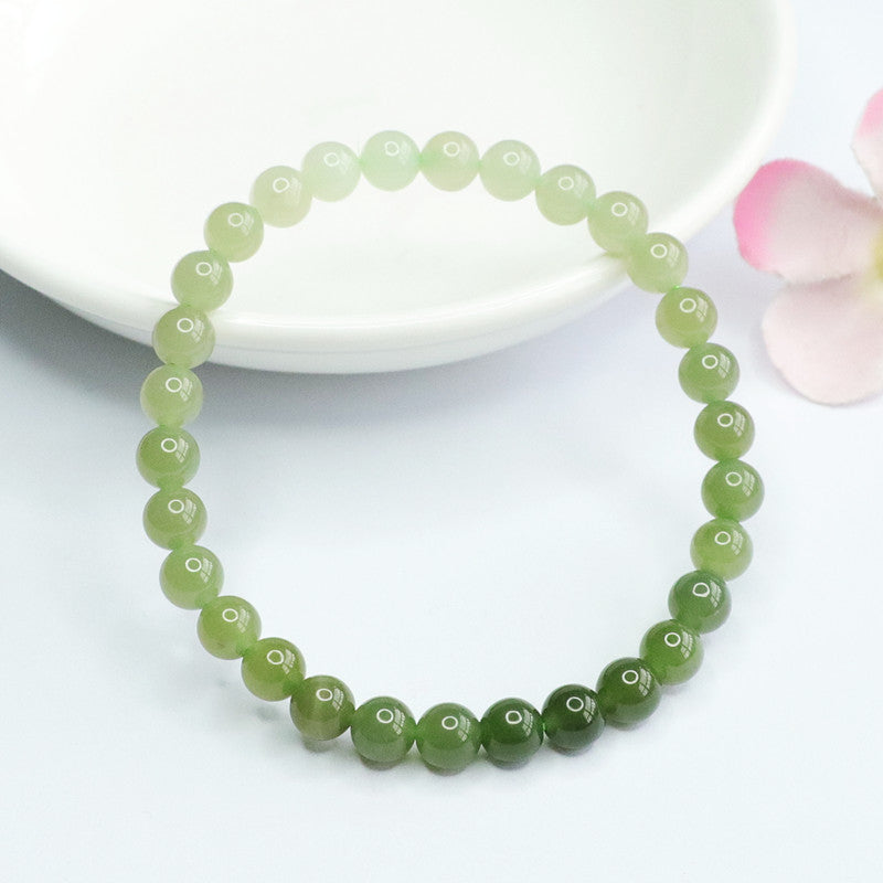 Gradient Qingshui Hetian Jade Bead Bracelet