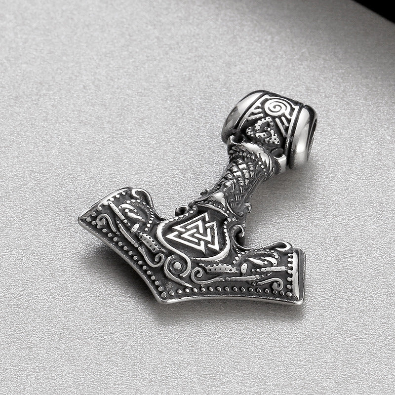 Viking-Inspired Punk Men's Stainless Steel Pendant with Odin Triangle Rune and Pirate Anchor Design