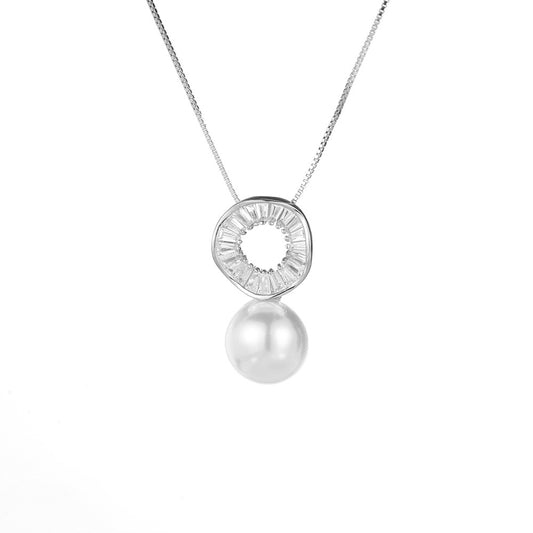 Concentric Circle with Pearl Silver Necklace