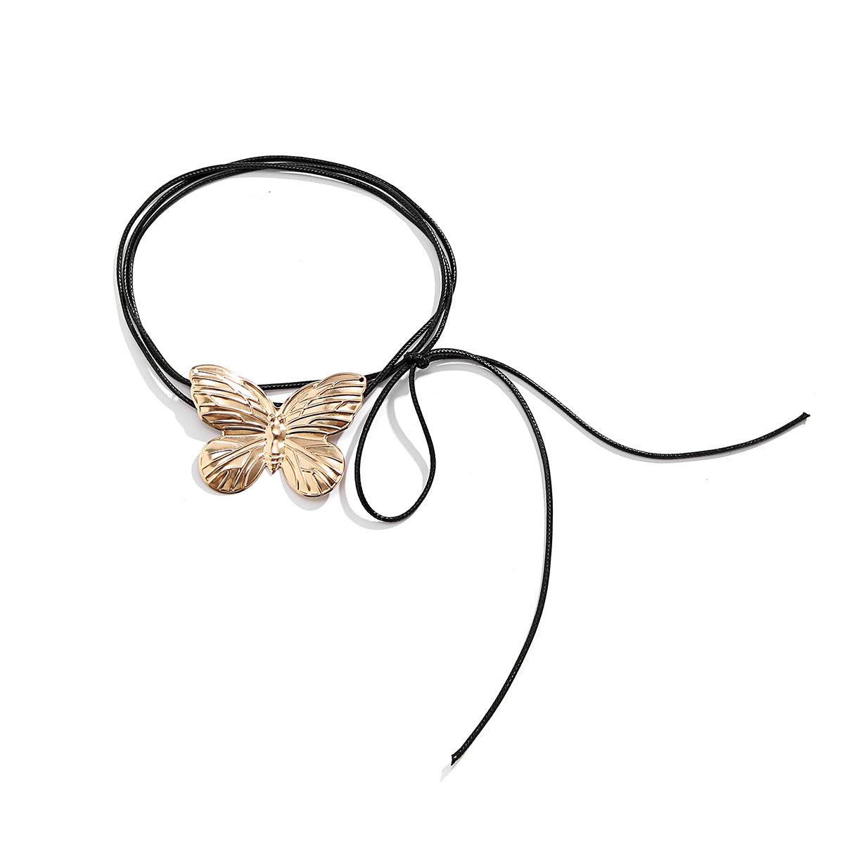Butterfly Ribbon Necklace with Wax Thread Tassels