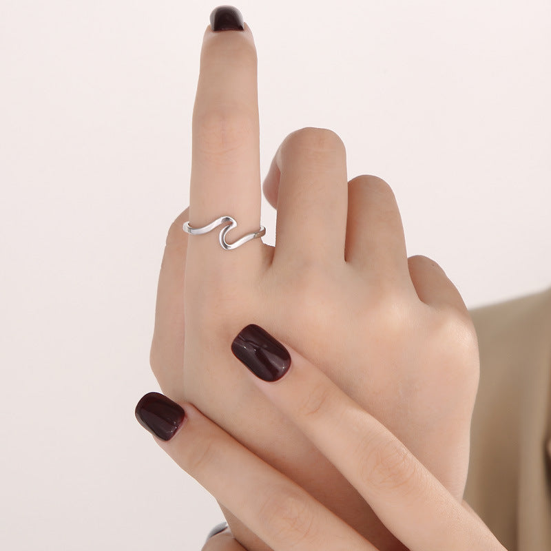Minimalist Wind Wave V-Shaped Titanium Steel Ring, Niche Design Ring, Men's And Women'S