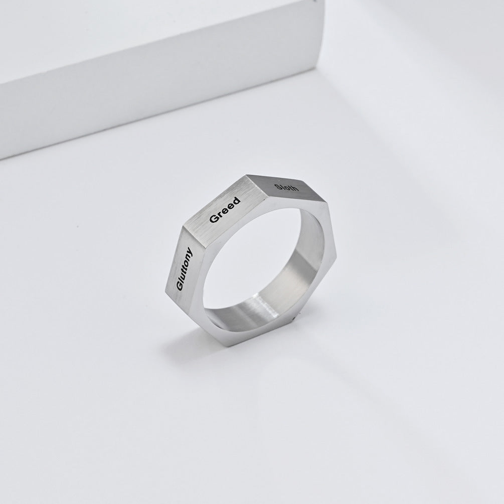 Steel Ring - Statement Genderless Everyday Genie Collection Inspired by Seven Deadly Sins and Virtues - Planderful