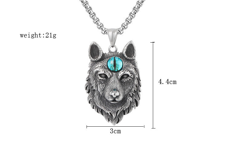 Planderful Wolf Head Pendant Necklace Titanium Steel Unisex Retro Punk Statement Jewelry