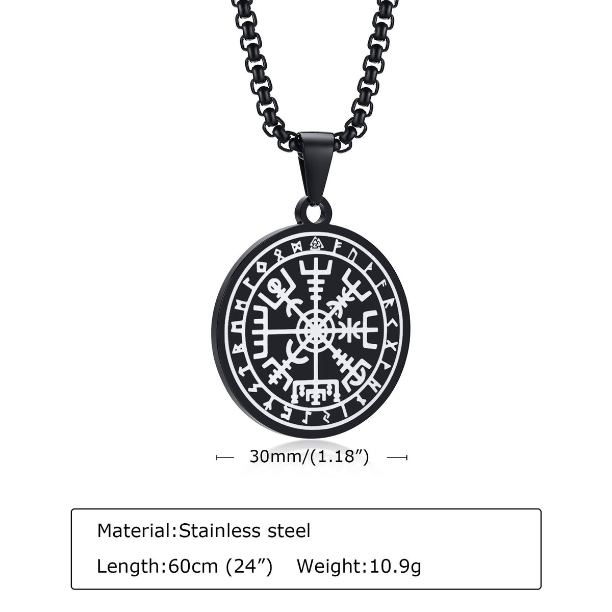 Viking Compass Textured Compass Black Stainless Steel Pendant for Men