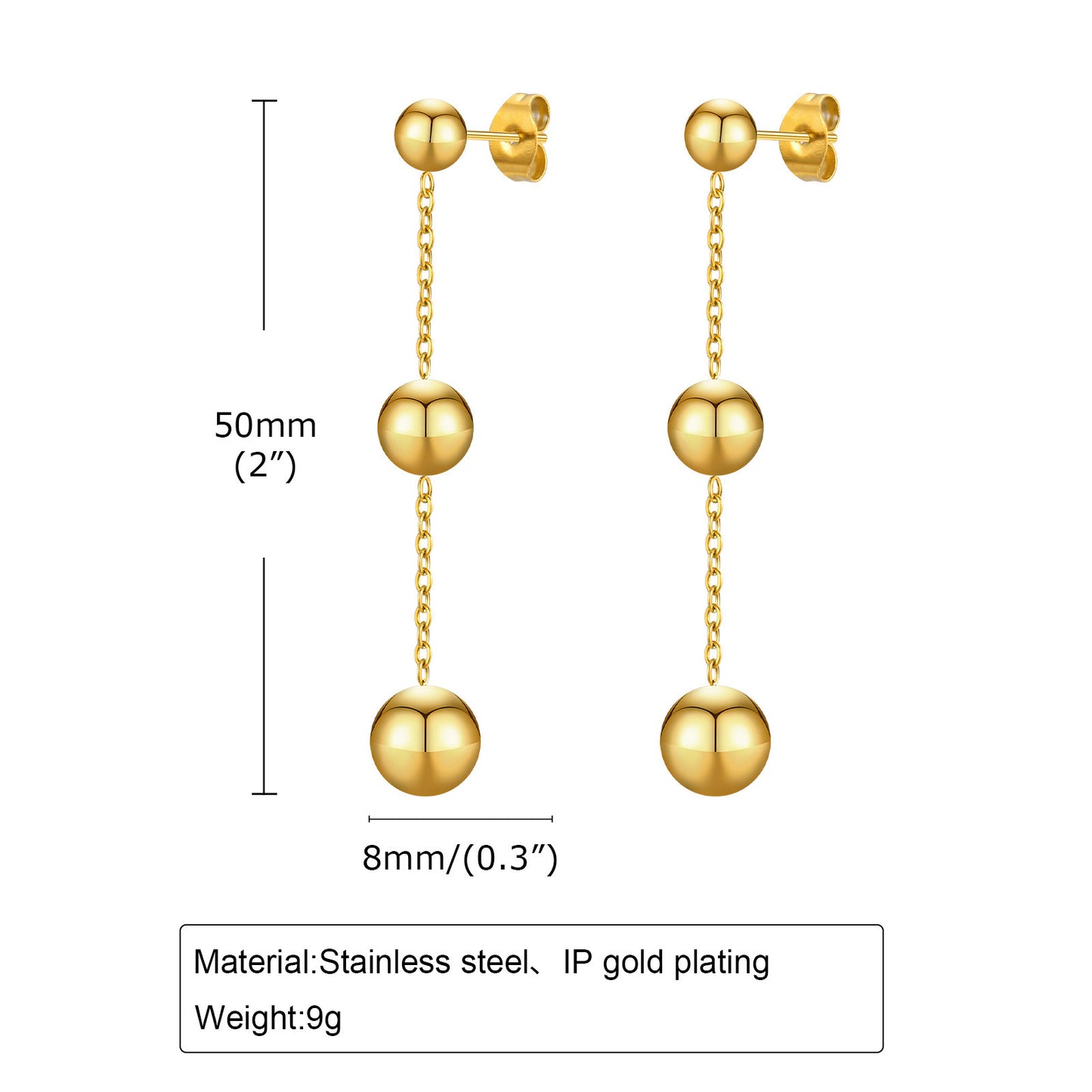 Earrings Stainless Steel Women's Earrings Bead Tassel Gold