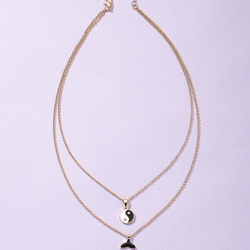European Yin Yang Bagua Double Layered Necklace - Vienna Verve Collection - Metal Luxury Sweater Chain