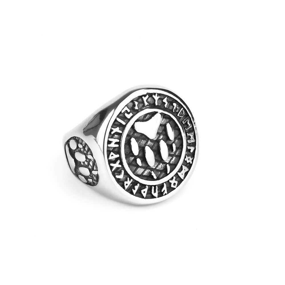 Nordic Vintage Viking Stainless Steel Men's Rune Palm Ring
