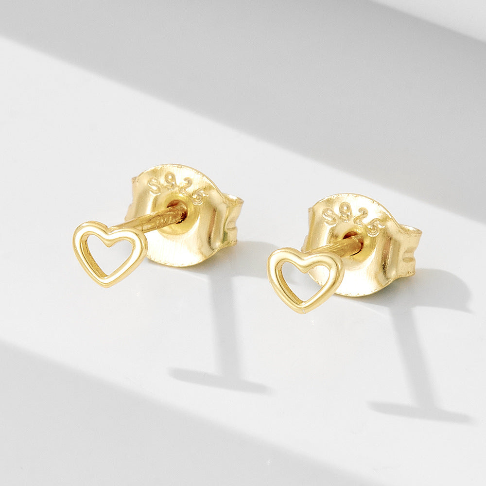 S925 Sterling Silver Heart-Shaped Small Stud Earrings