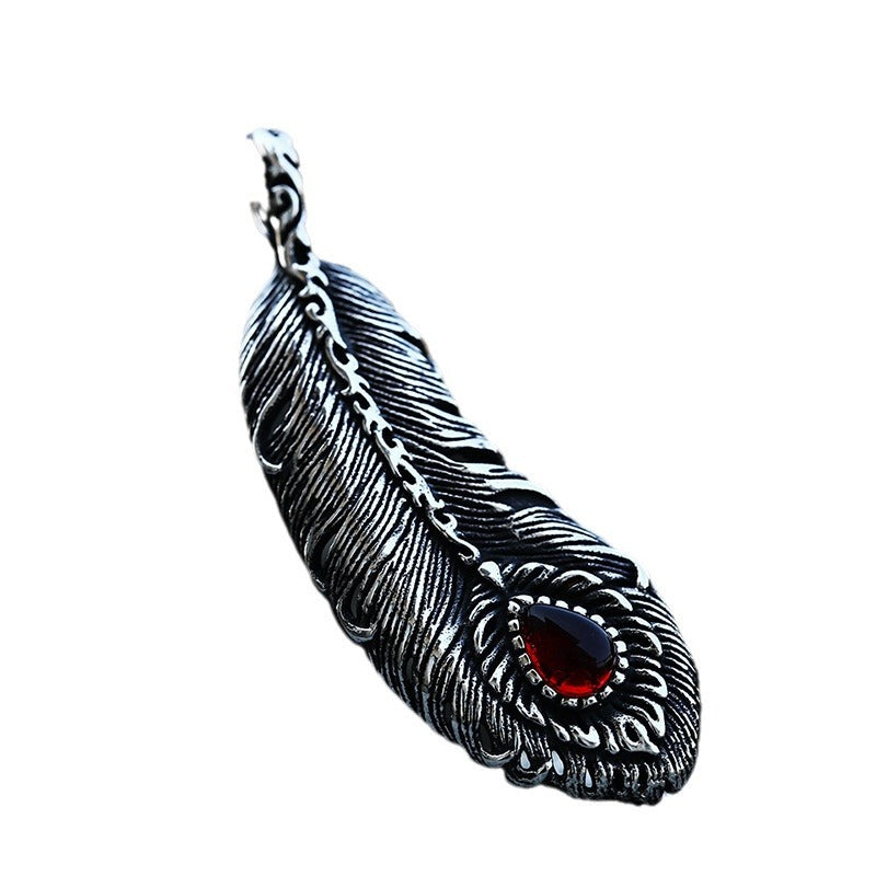 Retro Japanese-Korean Style Titanium Steel Feather Pendant for Men - Planderful Everyday Genie Collection