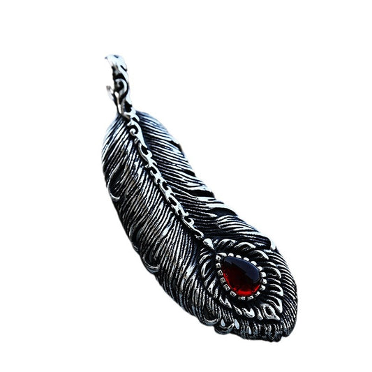 Retro Japanese-Korean Style Titanium Steel Feather Pendant for Men - Planderful Everyday Genie Collection