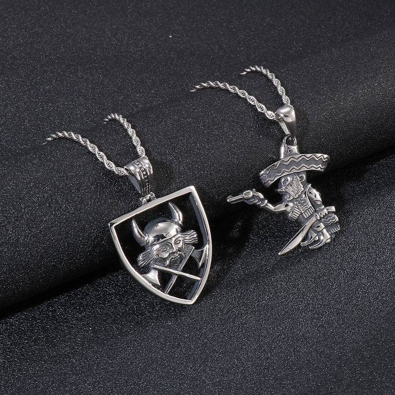 Pirate Charm Titanium Pendant - Unique Men's Jewelry Piece