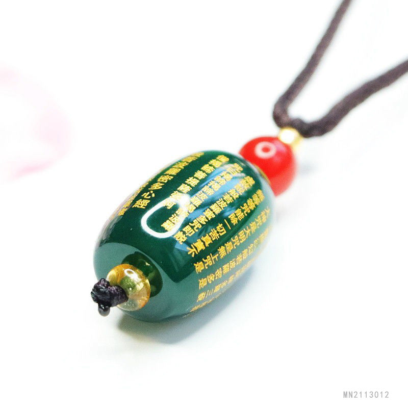 Green Agate Heart Sutra Barrel Pendant