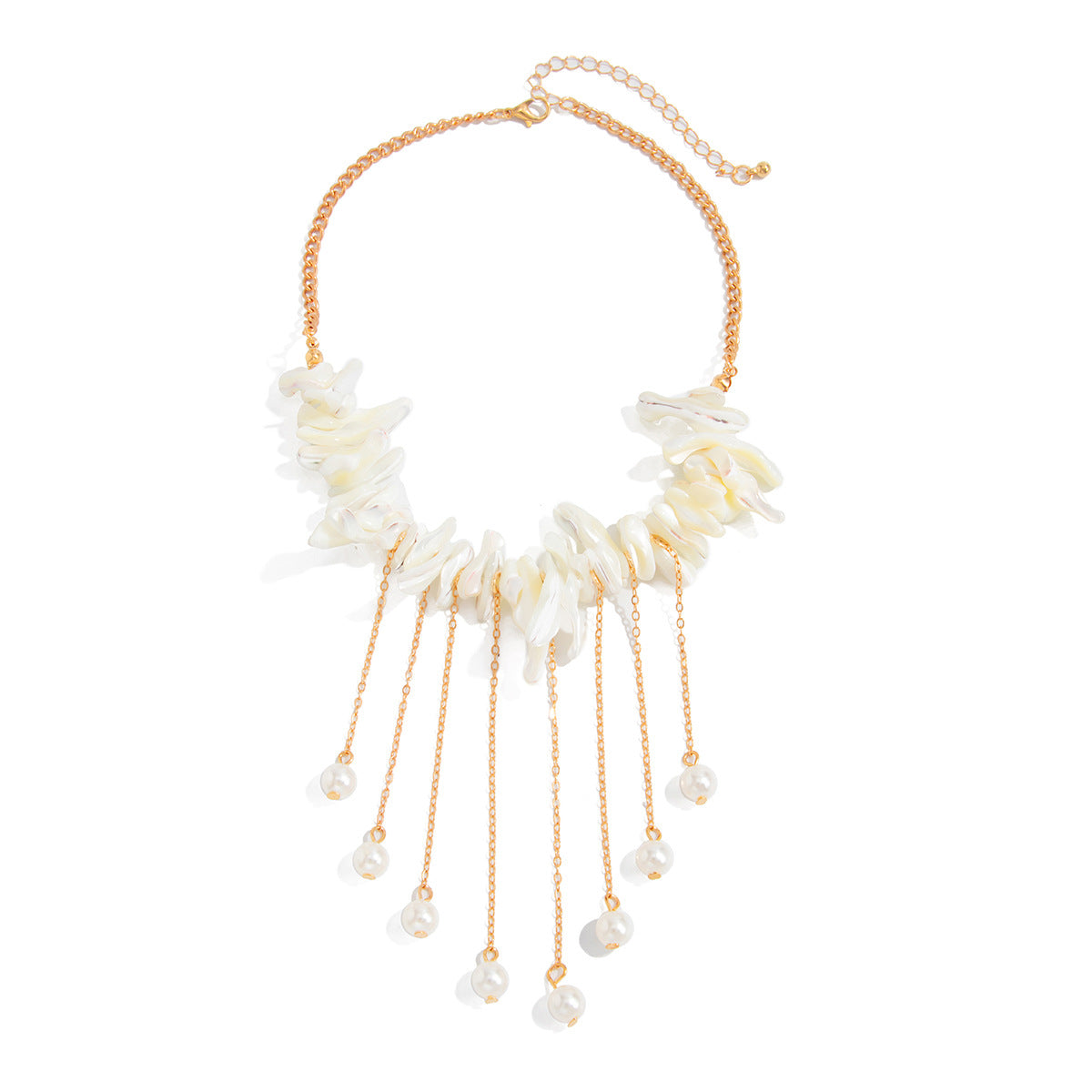 Irregular Shell Pearl Fringe Necklace