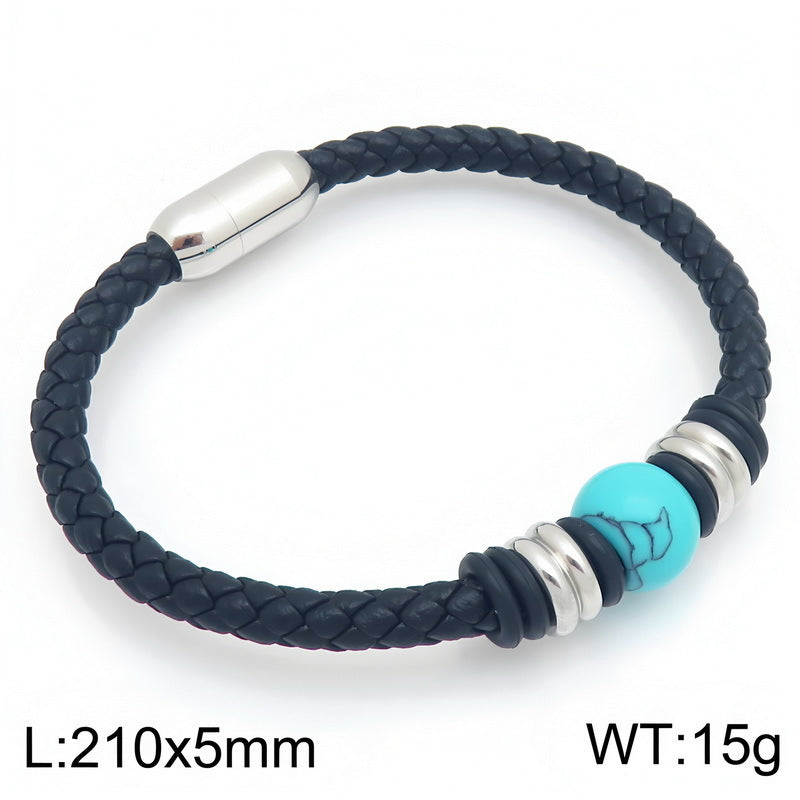 Woven Leather Rope Bracelet Tiger's Eye Stone Lapis Lazuli Magnetic Buckle Stainless