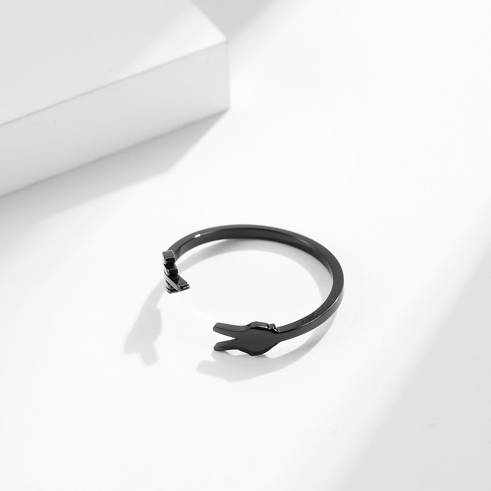 Planderful Titanium Steel Ring V Shaped Bold Middle Finger For Hip Hop Fans Personalized Daily Wear