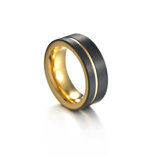 Cross-Border European and American Fashion Tungsten Steel Ring - Men's Two-Tone Electroplated Gold Jewelry