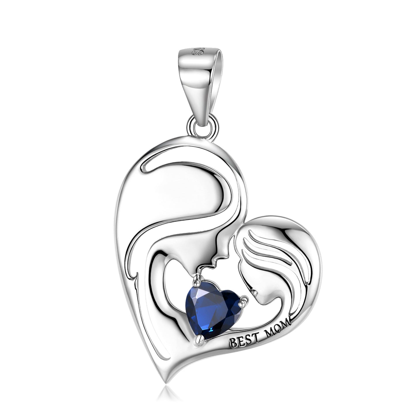 Best Mom Zircon Heart Shape Pendant Silver Necklace