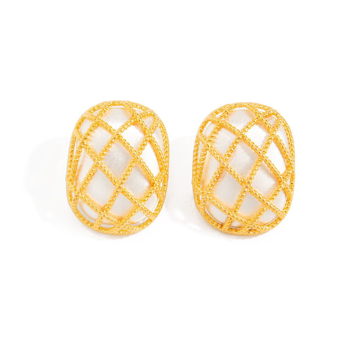 Planderful Vienna Verve Woven Mesh Brushed Stud Earrings For Women Retro Square Rhombus Statement Jewelry