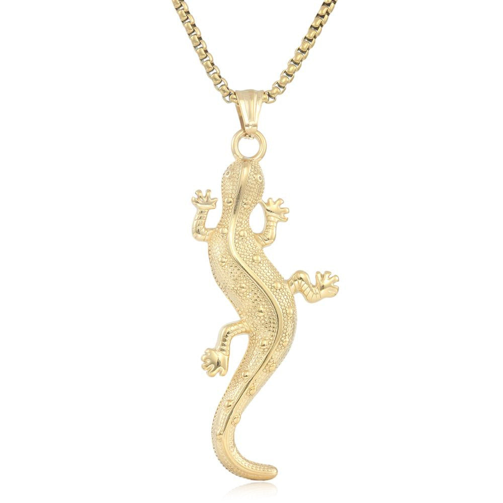 European And American Stainless Steel Gecko Pendant Necklace