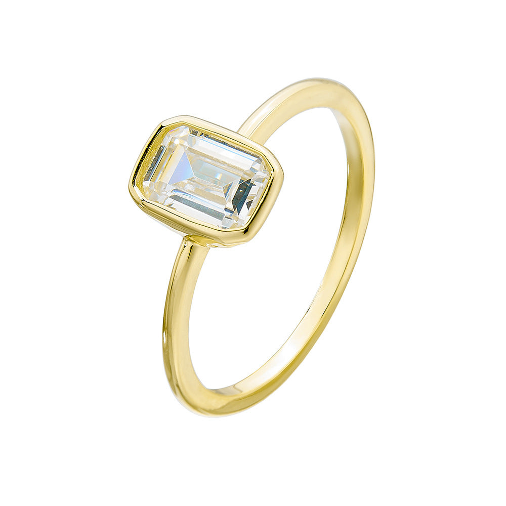 Planderful S925 Sterling Silver Square Zircon Ring For Women Light Luxury Versatile Everyday Fashion