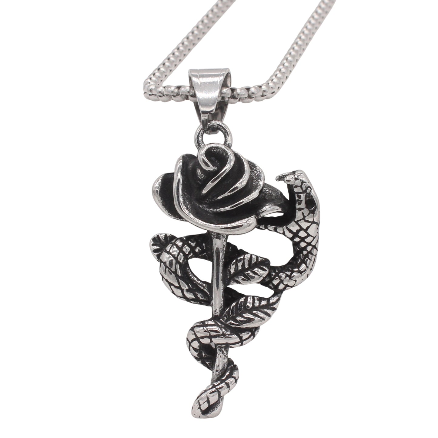 Planderful Jewelry Titanium Steel Snake Pendant For Men With Rose Motif Personalized European Style