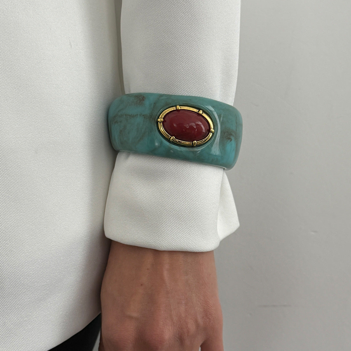 Planderful Bohemian Turquoise Resin Wide Bracelet Microinlaid Irregular Inlay Vienna Verve Statement Jewelry For Women