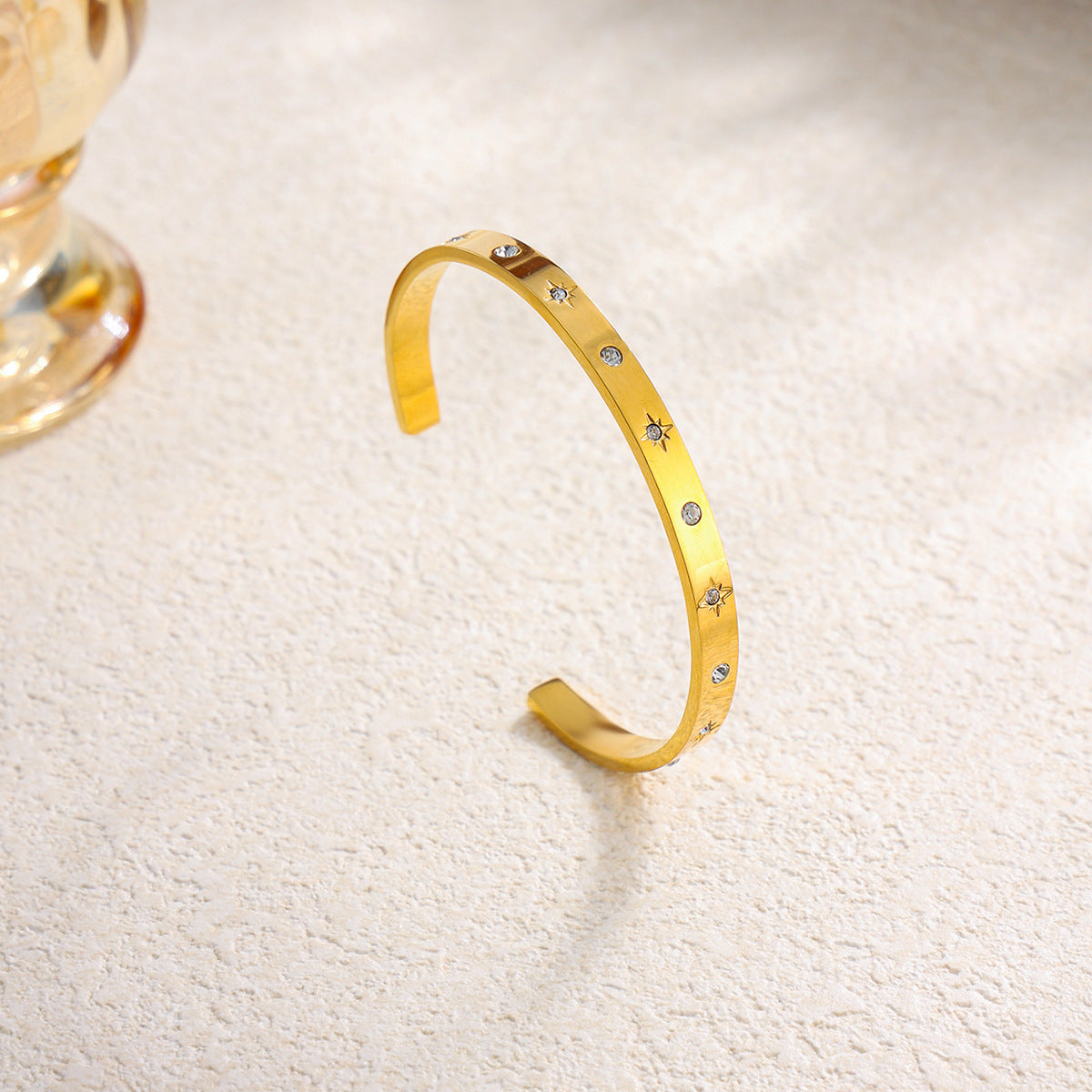 Serpentine Corrugated Star Zircon Opening Bracelet Stainless Steel Full Of Zircon