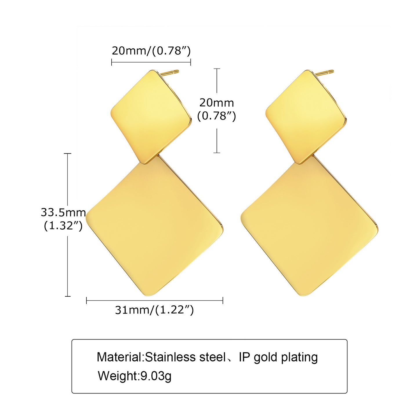 Geometric Earrings Simple Square Earrings Gold Rhombus Women