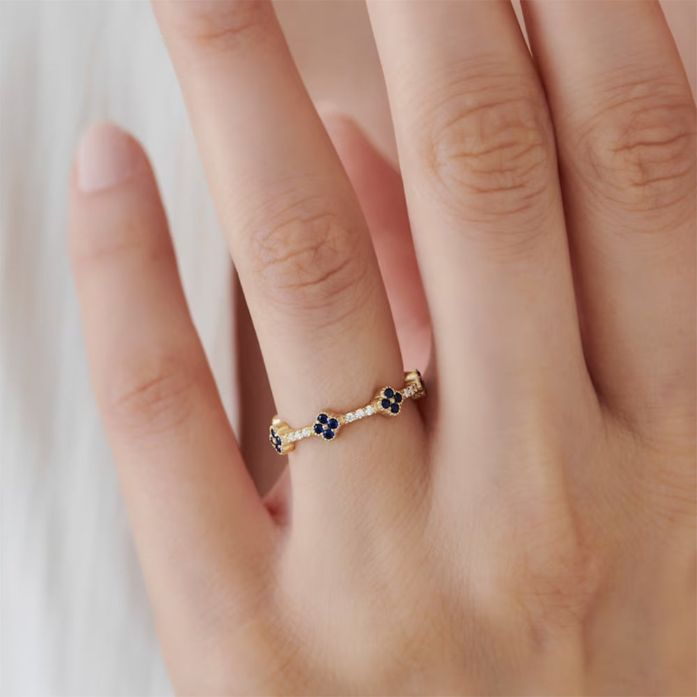 S925 Sterling Silver Zircon Four-Leaf Clover Ring Style Senior Stacked Ring