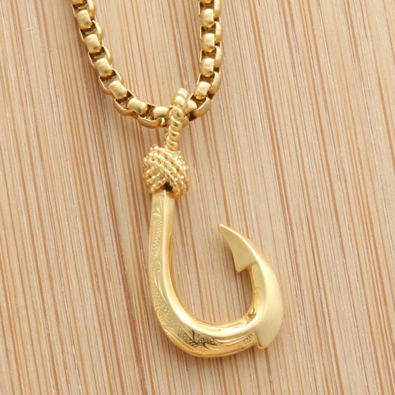 Punk Style Titanium Steel Fishing Hook Pendant Necklace for Men