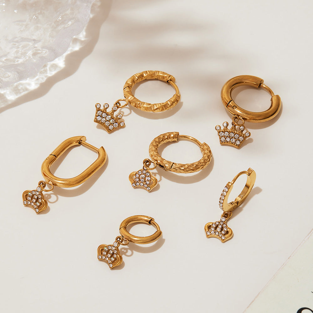 Planderful Crown Zircon Earrings Gold Plated For Women