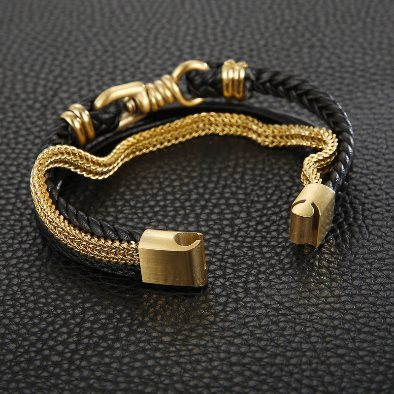 Planderful Mens Leather Bracelet Magnetic Buckle Steel