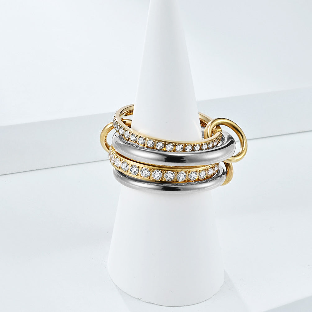 Planderful Four Layer Stacking Ring With Zircon Inlays Personalized Design For Women Titanium Steel Luxury