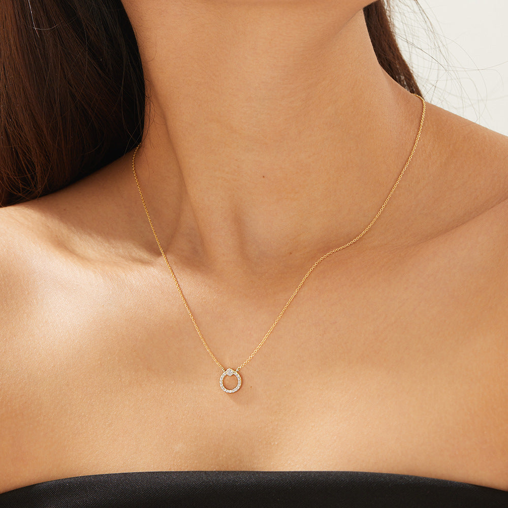 Geometric Design Circle Full Of Zircon Sterling Silver Necklace