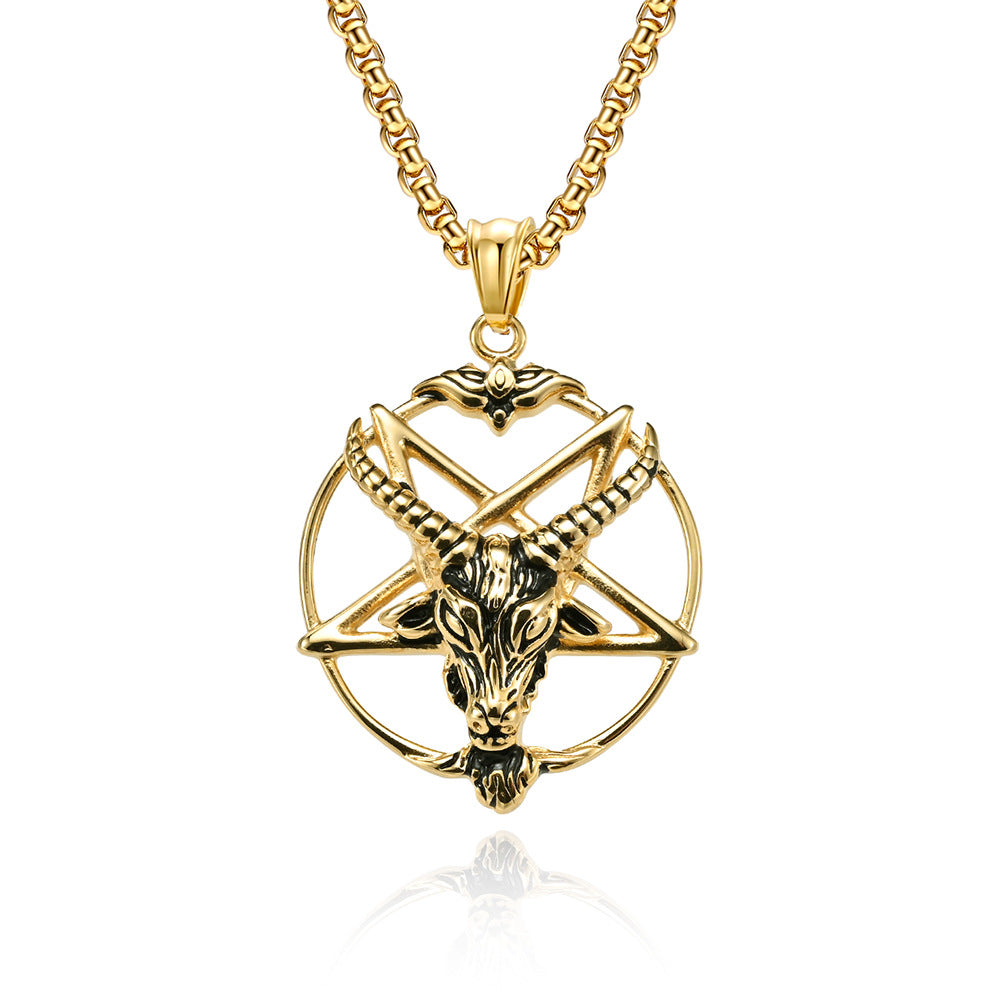 Planderful Satan Pentagram Pendant Stainless Steel For Men Retro Punk Necklace Jewelry
