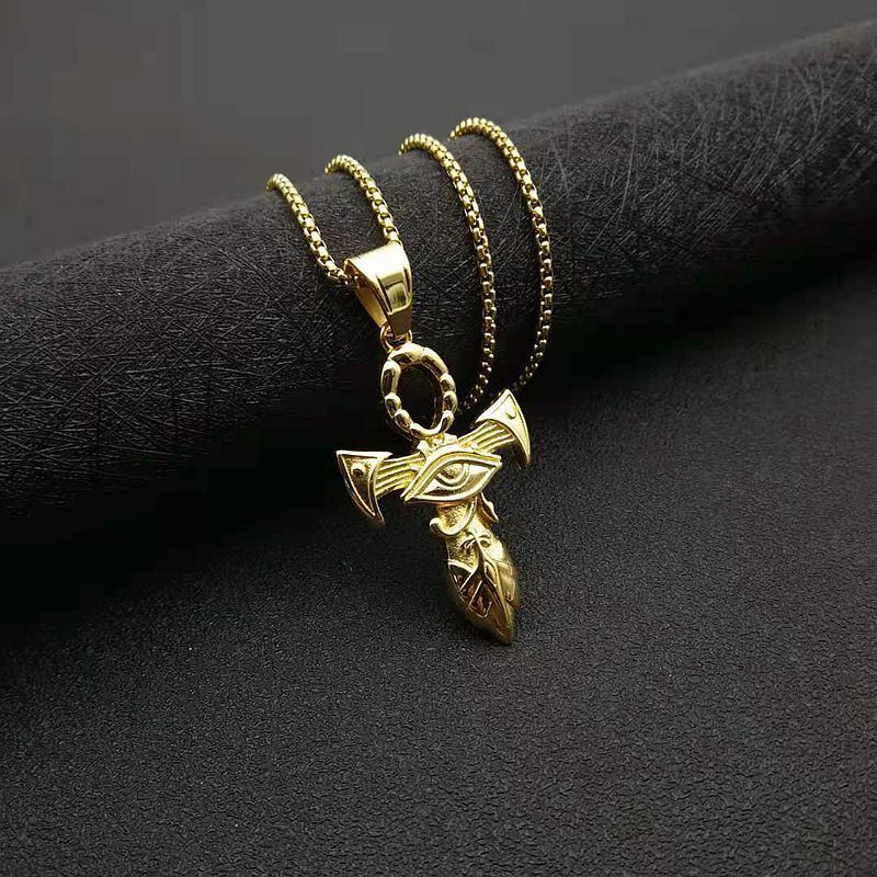 Steel Necklace – Statement Men's Cross Eye Of Horus Pendant