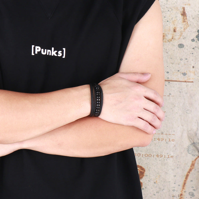 Planderful Premium Stainless Steel Leather Bracelet For Men